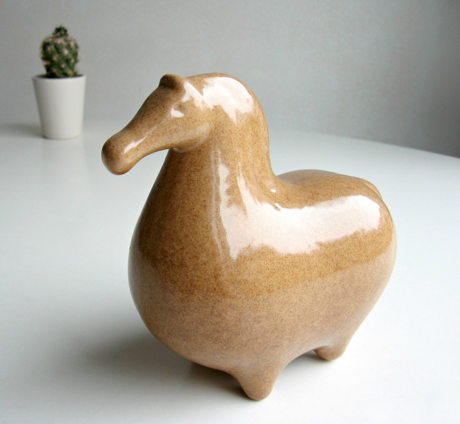 Modernist Stylized Ceramic Horse Figurine / Stig Lindberg Style Art Pottery / Mid Century Modern