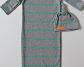 Sleep sack with matching hat. Size newborn. Gray, orange, and spring green. One of a kind. (Made by lippybrand)