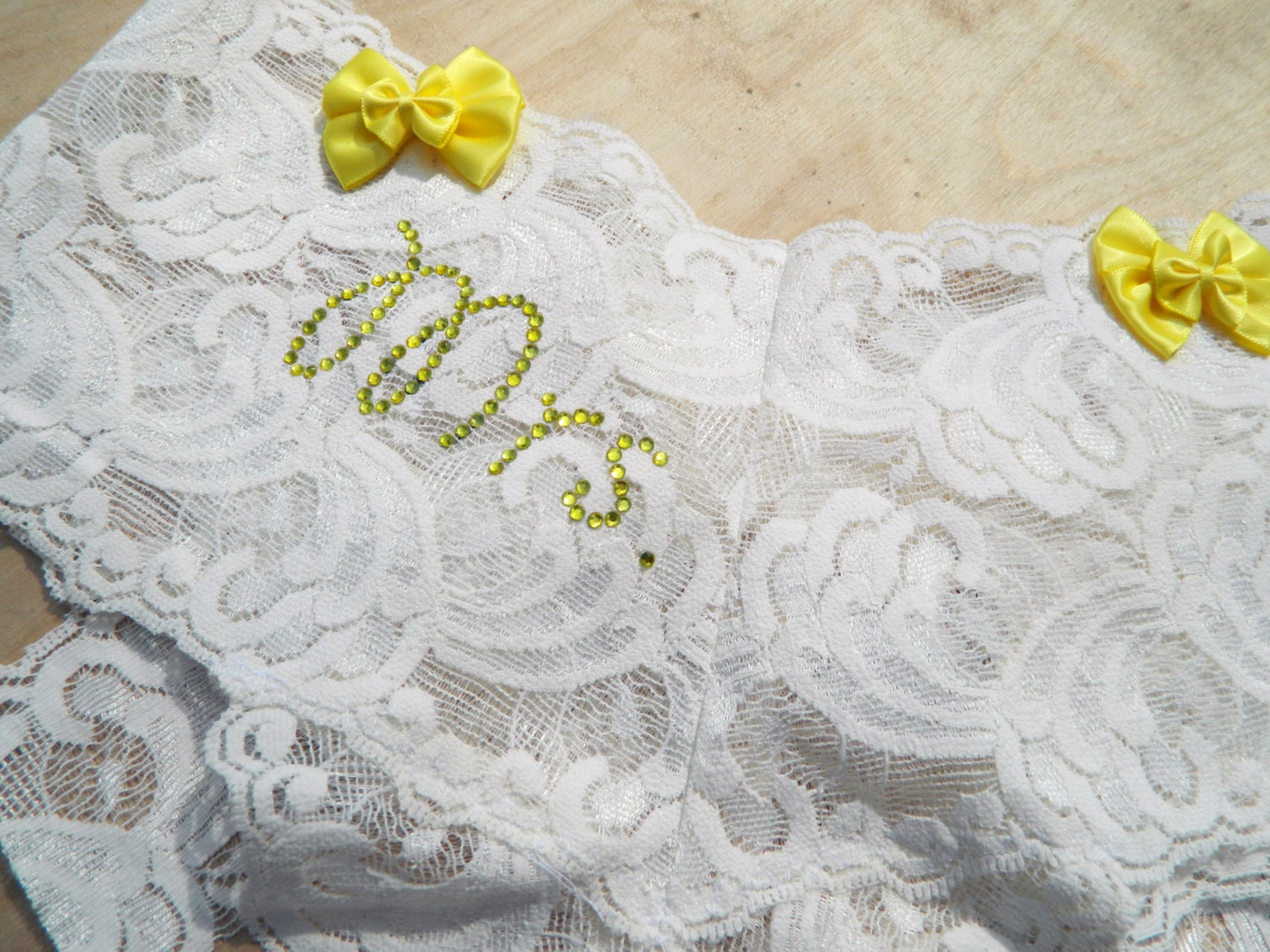 Customize YOUR Mrs. Booty Bow Panty Stretch Lace Something Blue Wedding LIngerie in Custom and PLus Sizes
