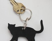black cat leather keychain