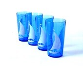 Hazel Atlas Depression Glass Sportsman Series Cobalt Blue Sailboat Glasses
