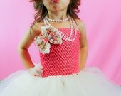 Newborn - Size 8 Ivory and Hot Pink Floral Bow Tutu Dress (Add 8.00 listing to cart with this for 6-8 year size)