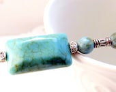 Womens pin accessories beaded hat stick pin brooch scarf lapel turquoise howlite aqua silver modern Southwestern tagt