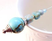 Atlas Womens beaded pin accessories turquoise aqua howlite silver southwest modern minimalist hat scarf lapel pin tagt