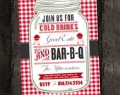 Barbecue Invitation, Barbeque, BBQ, Picnic, Holiday, Vintage, Red White Check Gingham Plaid - PicnicCountry, Rustic (DIY Digital Printable)