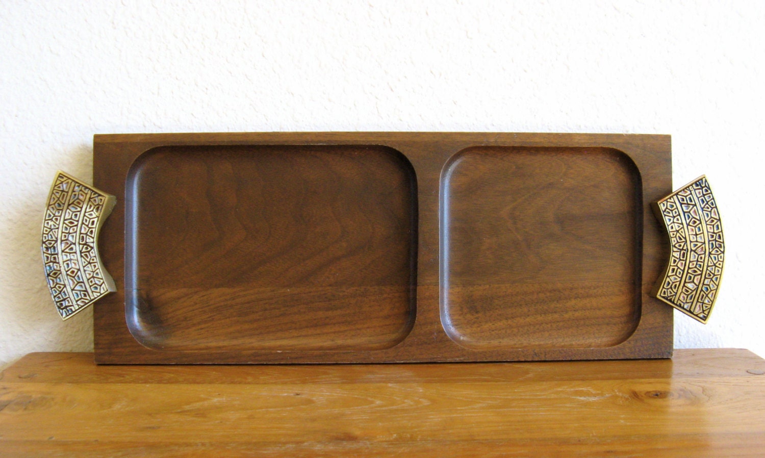 Wood Tray with Brass Handles