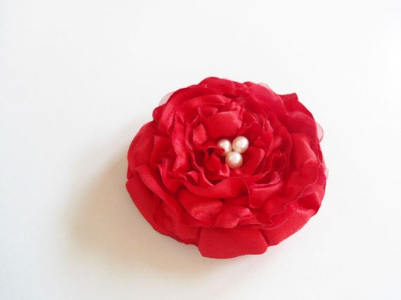 Red Fabric Flower Hair Clips, Christmas Hair Accessories, Satin and Organza Fabric Flower Clips, Adult, Women, Gifts, Handmade