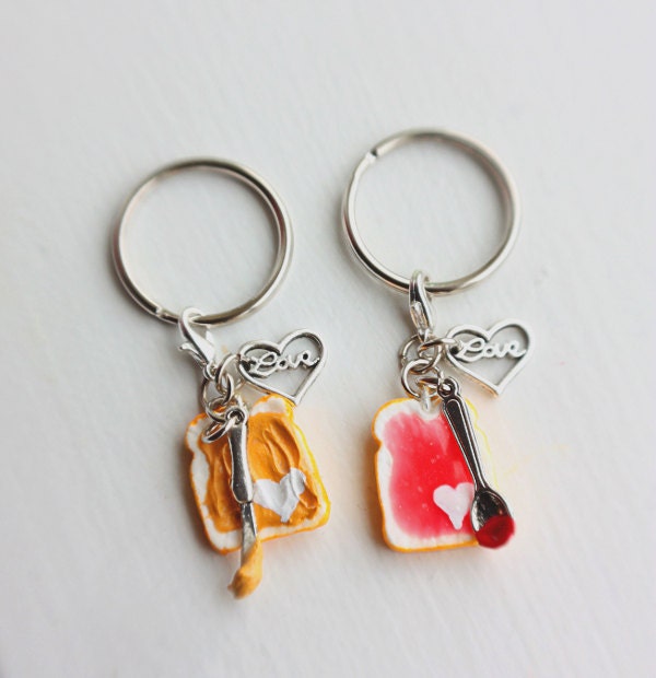 RESERVED LISTING Peanut Butter and Strawberry Jelly Best Friends Keychains, Charm Keychain, Charm Jewelry, Food Jewelry