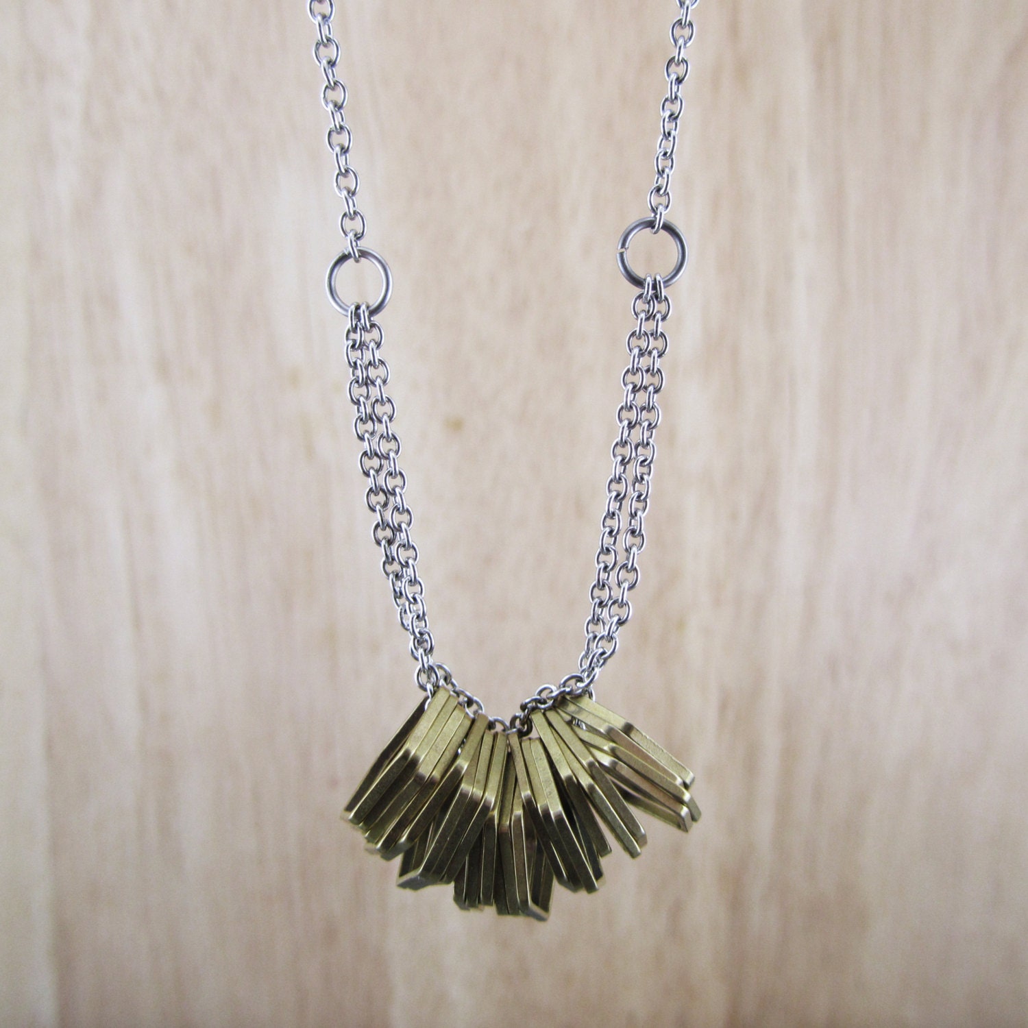 Brass Geometric Necklace, Brass Hexagons & Steel Chain