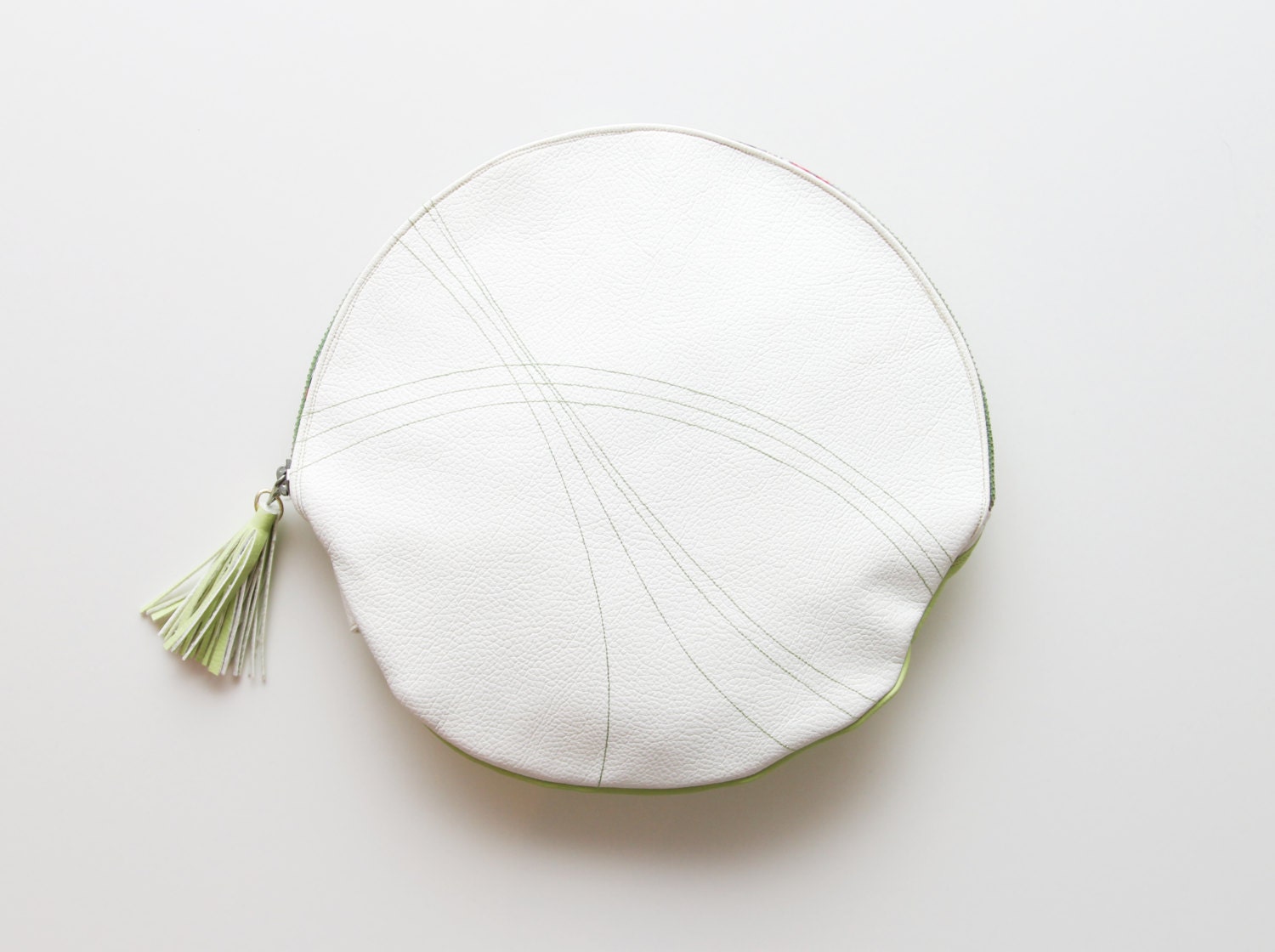 L O L I P O P / White & Pastel green round clutch from faux leather