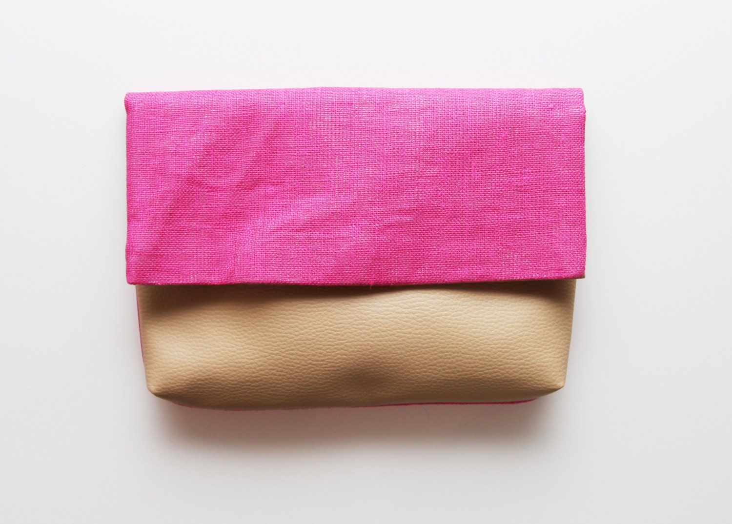 NUDE ROSE/ Leather & Linen folded clutch