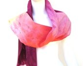 Cobweb Felted Wrap Superfine Australian Merino and Silk Fuchsia Coral and Lemon