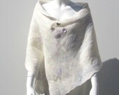 Cream Wool Poncho Nuno Felted Wrap Mother of Pearl