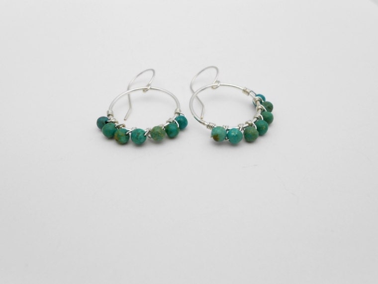 Wire Wrapped Turquoise Earrings, Turquoise and Silver Earrings
