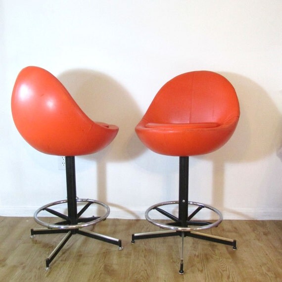 Items similar to Retro Orange Barstool Pair EggShaped Chair Bar