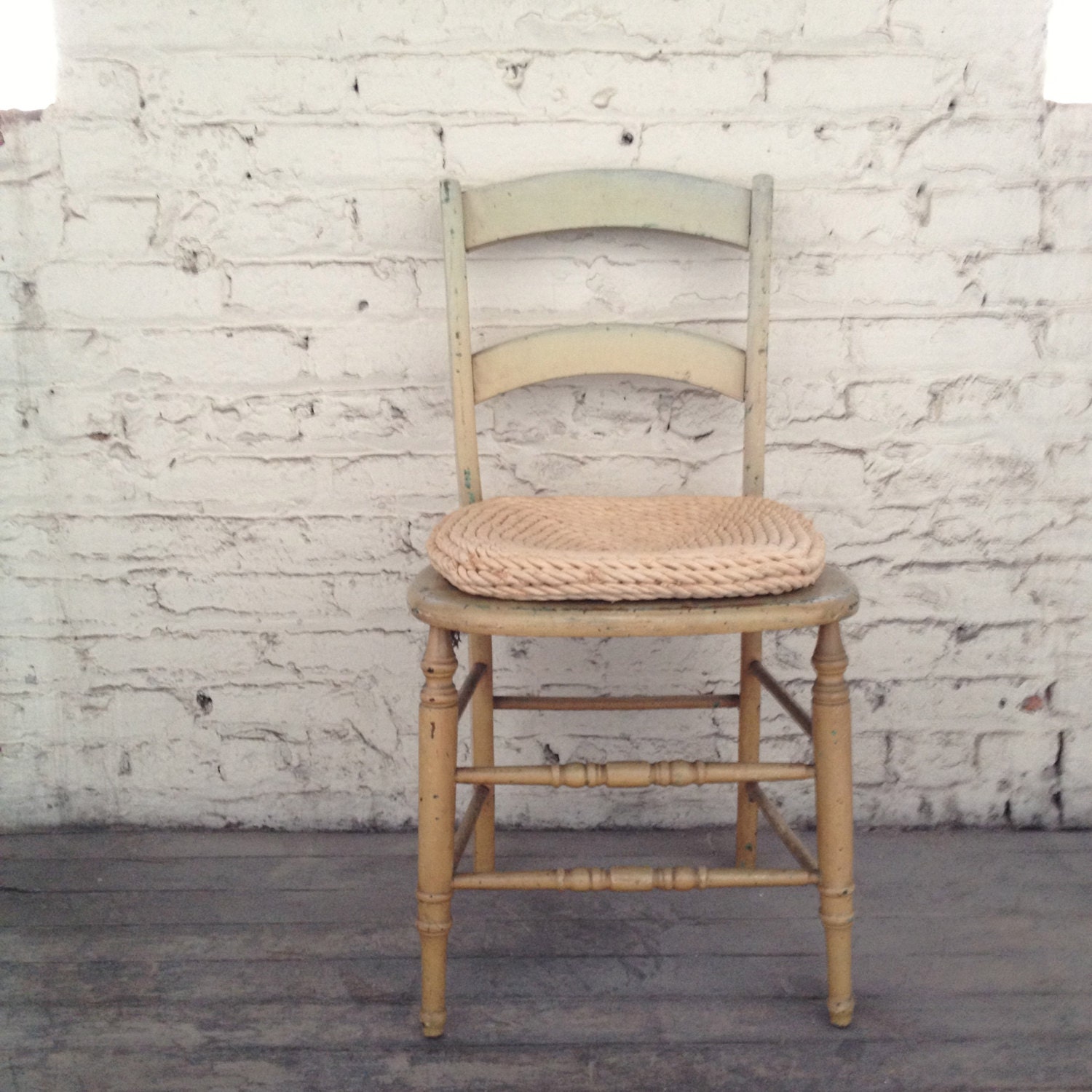 Old Wooden Vintage Chair with Straw Cushion