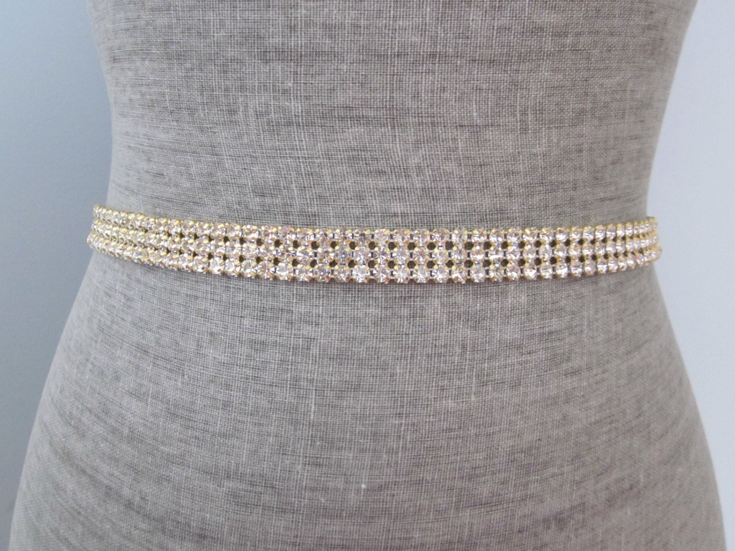 3 row Gold Rhinestone bridal wedding sash / belt, bridesmaid sash