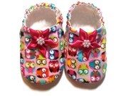 Owls Baby Girl Shoes with Pink Flowers