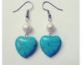 Turquoise Heart & Pearl Earrings
