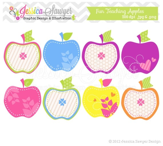 INSTANT DOWNLOAD, cute colorful apple clip art, fruit clipart, teacher graphic, commercial use for etsy shop sets, invitations, card makin Il_570xn
