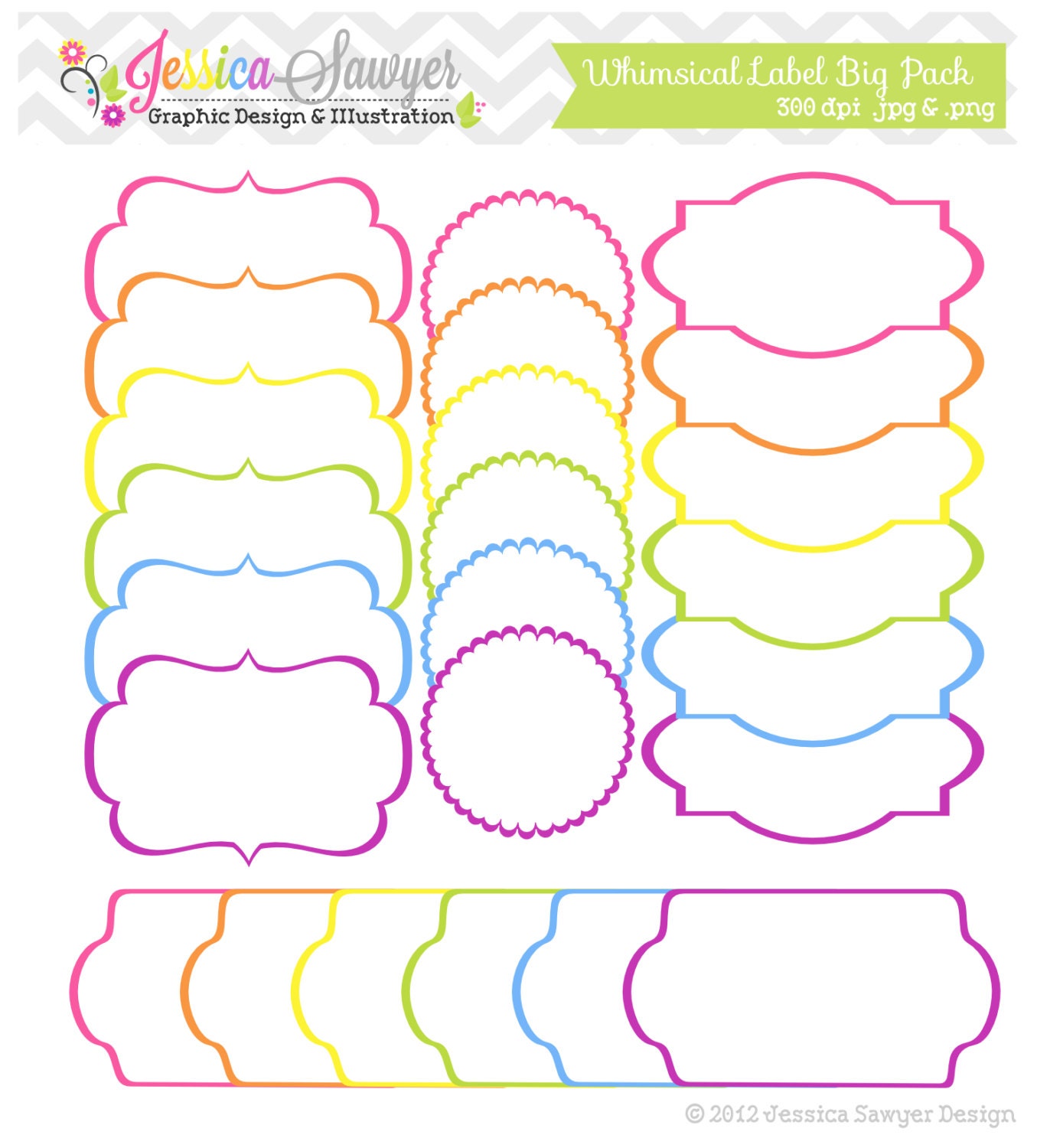 INSTANT DOWNLOAD whimsical label big pack - tag clipart - printable labels - rainbow - cards - invitations - scrapbook - digital frames Il_570xn