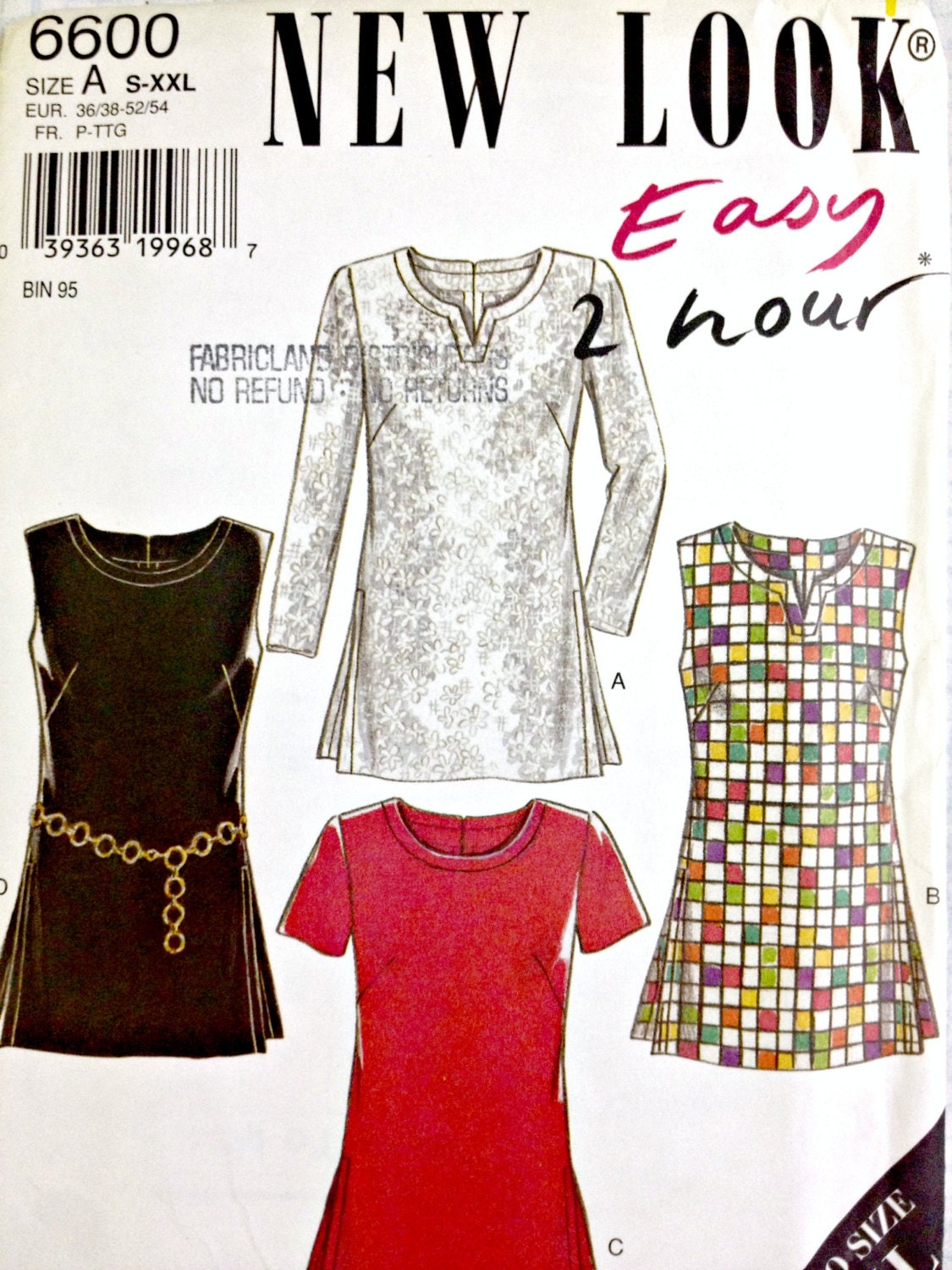 Misses Tunic Tops Sleeveless or Short or Long Sleeves and Side Slits Easy Two Hour New Look 6600 Size S - XXL