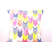 Cushion Cover double sided Arrow Chevron yellow, fuchsia pink, navy blue, peach, throw pillow bright & colourful