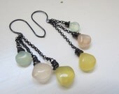 Aqua, Peach, and Lemon Chalcedony Oxidized Sterling Silver Dangle Earrings ... Perfect Pastel Ear-Candy