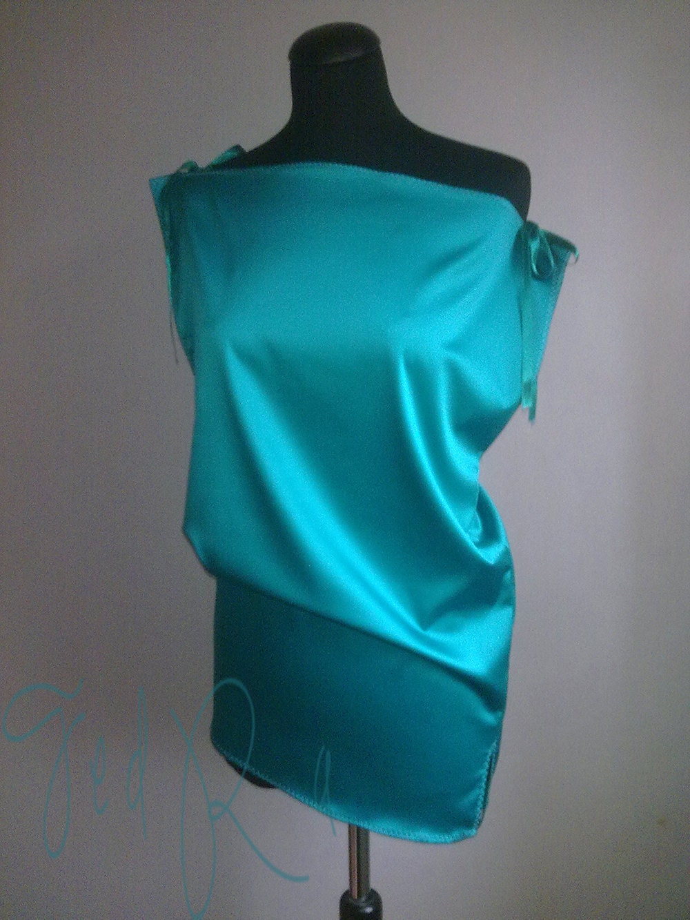 Turquoise silk tunic blouse by FedRaDD