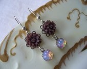 Chai Daisy Cabochon Earrings With Vintage Opal Glass Stone Shabby Chic - Dangle Earring - Daisy Flower - Birthday Gifts - CIJ