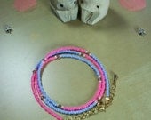 Neon pink and pale blue tribal/ romantic wrap bracelet