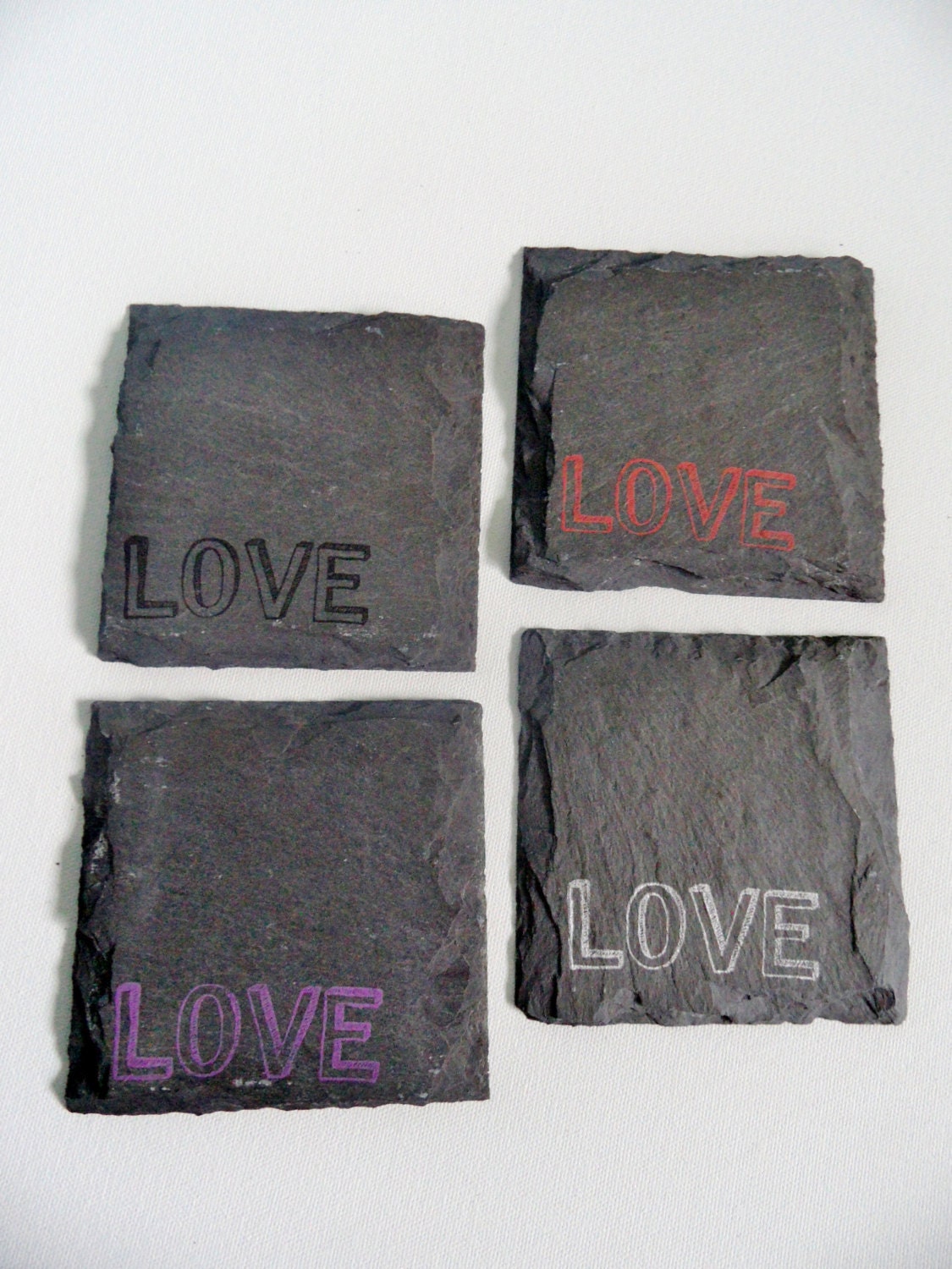LOVE Slate Coasters (Set of 4) Wedding, Bachelorette, Valentine's Day, Birthday, Anniversary