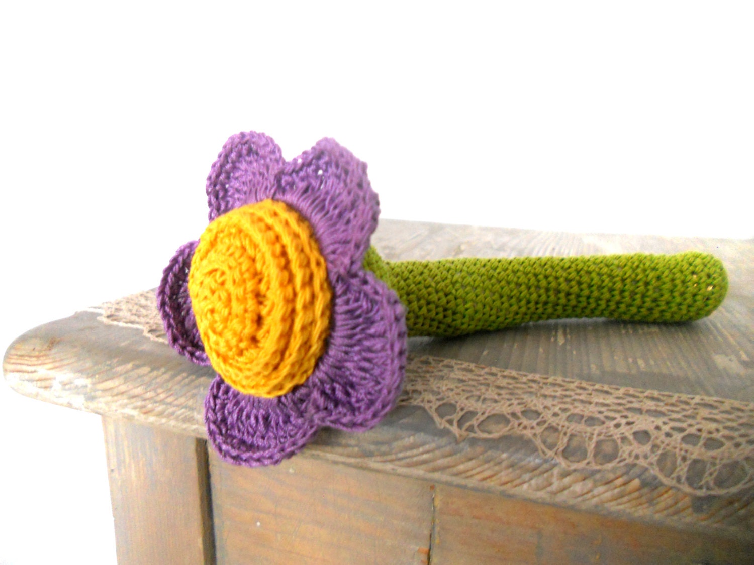 Crochet flower nursery decor Baby Girls room decor Vase filler Colorful home decor Flower rattle Baby Shower gift Wedding Flower girl