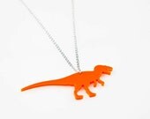 T-Rex / Allosaurus Necklace. Laser Cut Acrylic Dinosaur  Necklace. Perspex and Cherry Wood.