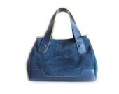 Blue Leather Tote Bag, Blue Leather Handbag, Shoulder Bag, Summer Tote, Everyday Bag