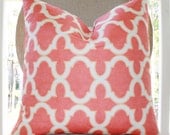 Coral Quatrefoil Pillow - Coral and Orange Quatrefoil Geometric Trellis Designer Cover -Decorative  Throw Pillow