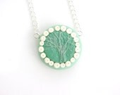 Tree of life green polymer clay pendant - unique Emsawhatsy design