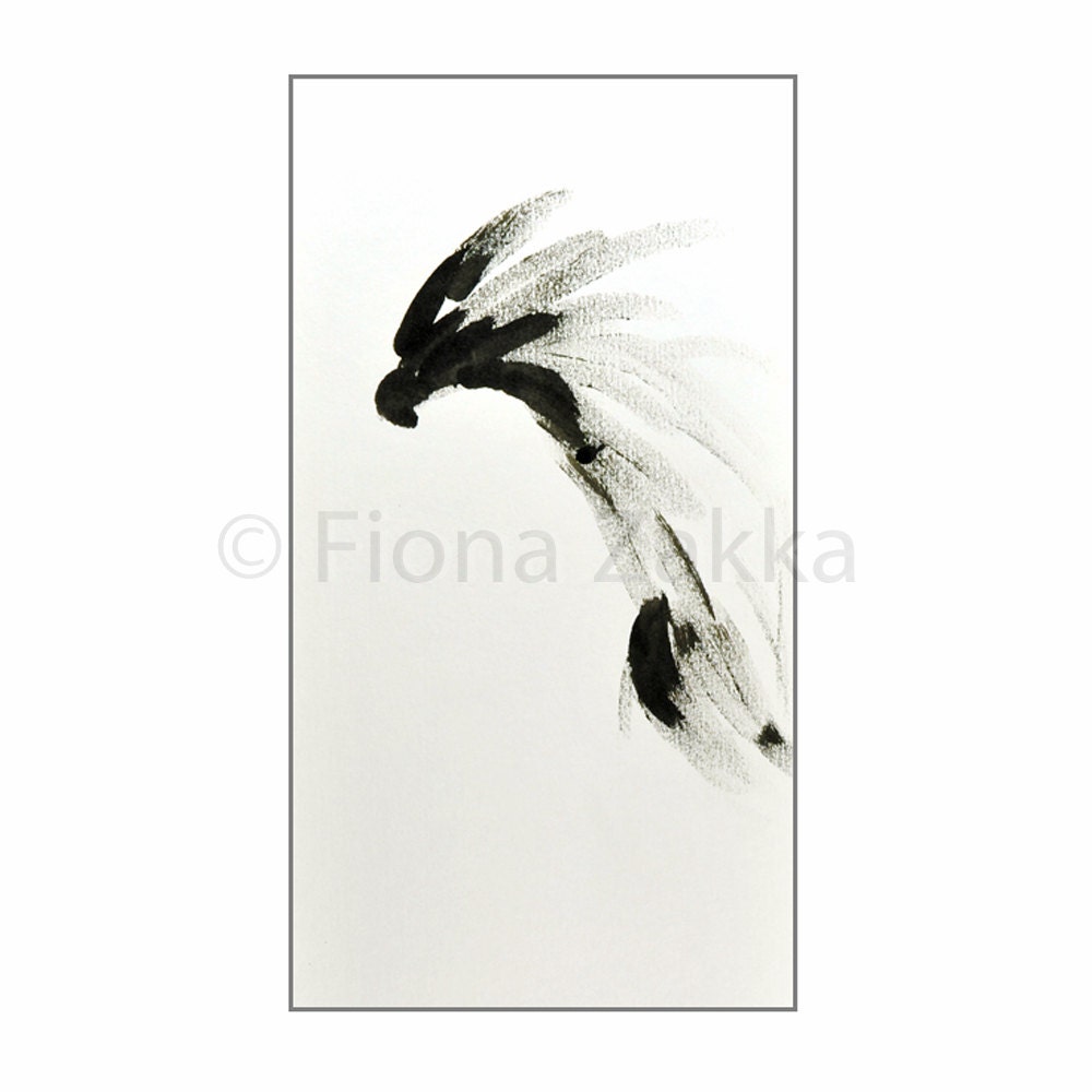 Contemporary Fine Art Print Ink Art Drawing Bird Art Eagle Minimal Art Black Ink Free Hand Art Animal Art  9.8 x 5.5 in / 25 x 14 - fionazakka