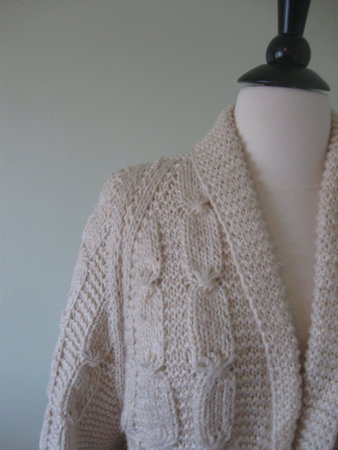 Cream Cable Knit Grandpa Sweater// Shawl Collar