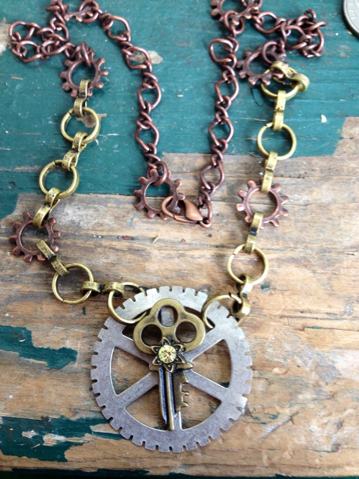 Steampunk  Necklace Key To The Stars