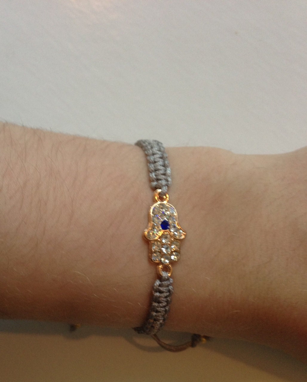 Adjustable Hamsa Bracelet- taupe/grey