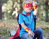 CHILD Red Felt Super Hero mask and cuff set Halloween costume Photography prop