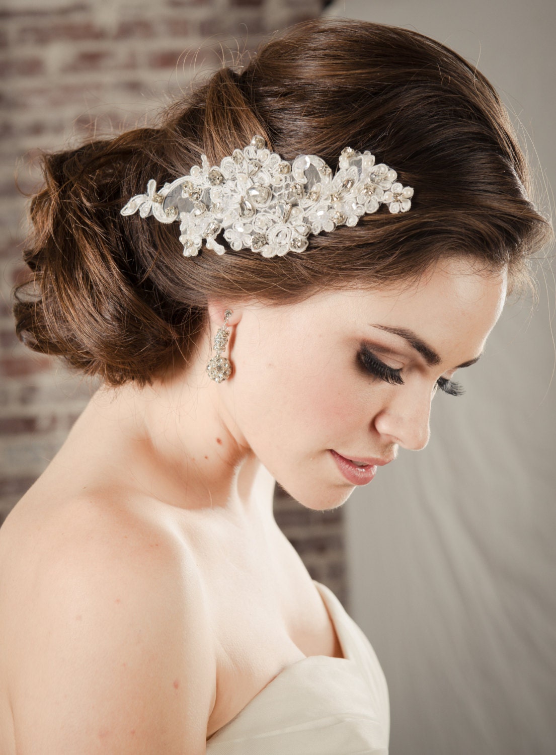 EDEN Hair Accessories Bridal Comb Lace Wedding Accessory-- White Scalloped Lace Beaded Hair Accessory for Wedding from Camilla Christine
