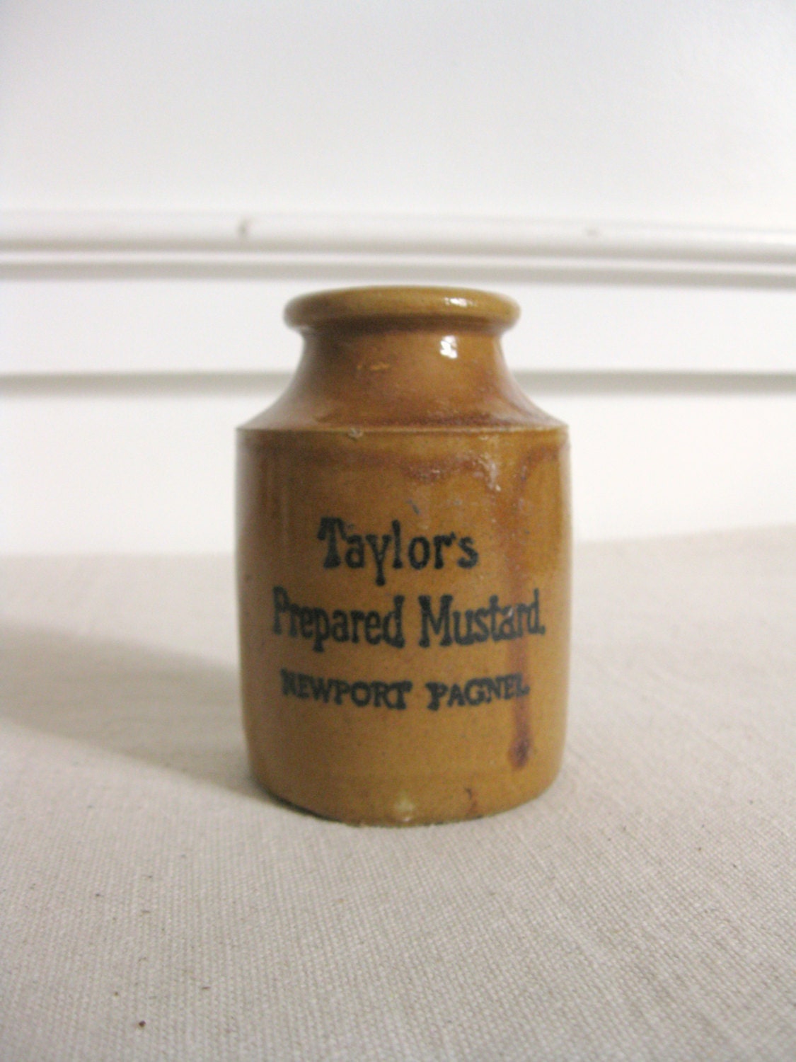 Antique Taylor's Mustard Pot, English Mustard Crock, Stoneware Mustard Jar