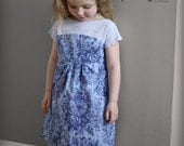 Girls, Toddlers, Babies, Cap Sleeve Dress with Pockets - Seersucker stripe with Indigo Floral