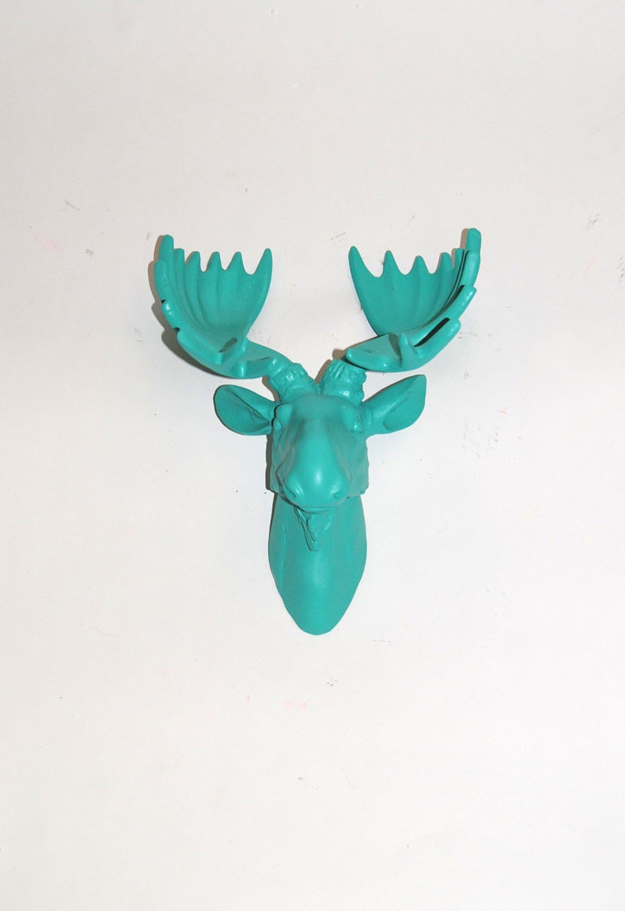 Turquoise Moose Head w/Turquoise Antlers - The Royale in Turquoise - Faux Taxidermy - Chic & Trendy