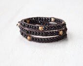 Skull Wrap Bracelet with Black Beads - Unisex Jewelry