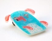 STAN the dog - shrink plastic brooch, blue doggy