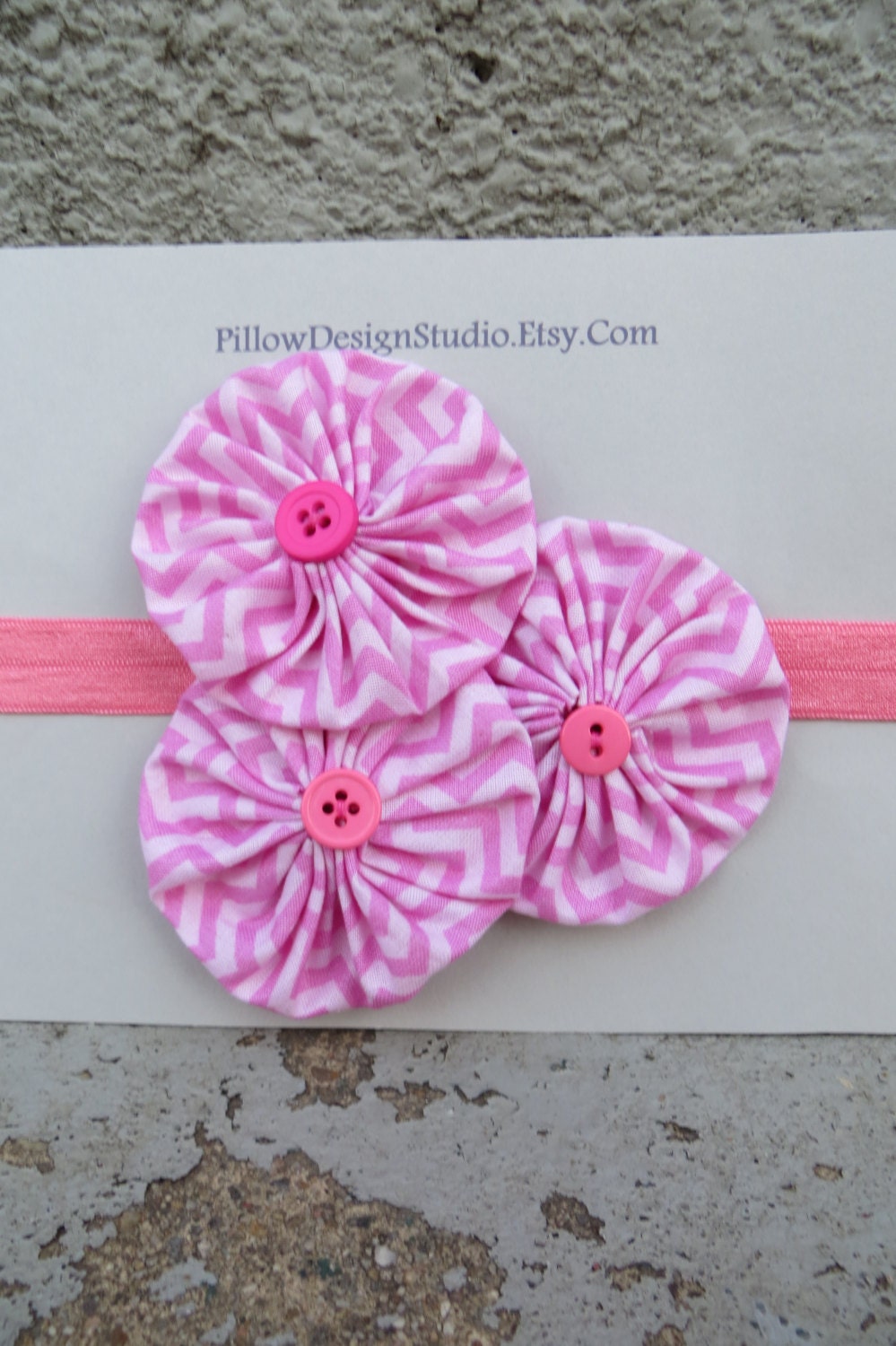 Pink chevron headband -- preppy pink headband with light pink, dark pink, white or white lace elastic, mismatched pink buttons
