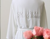 PERSONALIZED Bridesmaid Robe, white rhinestone detailed robe with her last name, Unique Bridesmaid wedding favor